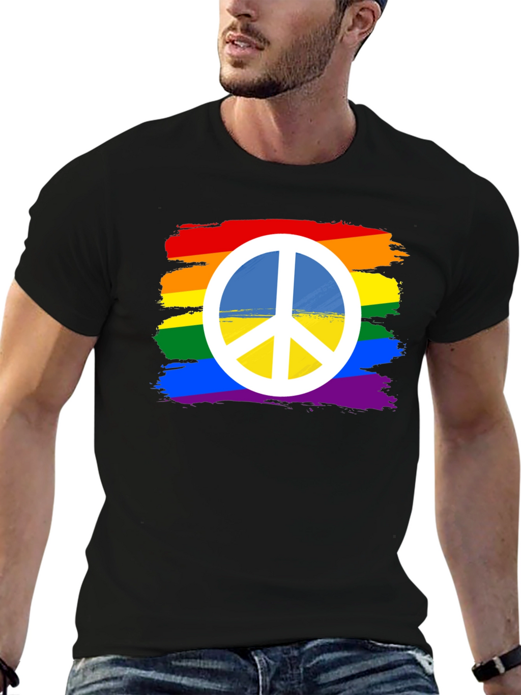 Rainbow Peace Sign T-Shirt - Black Cotton Blend