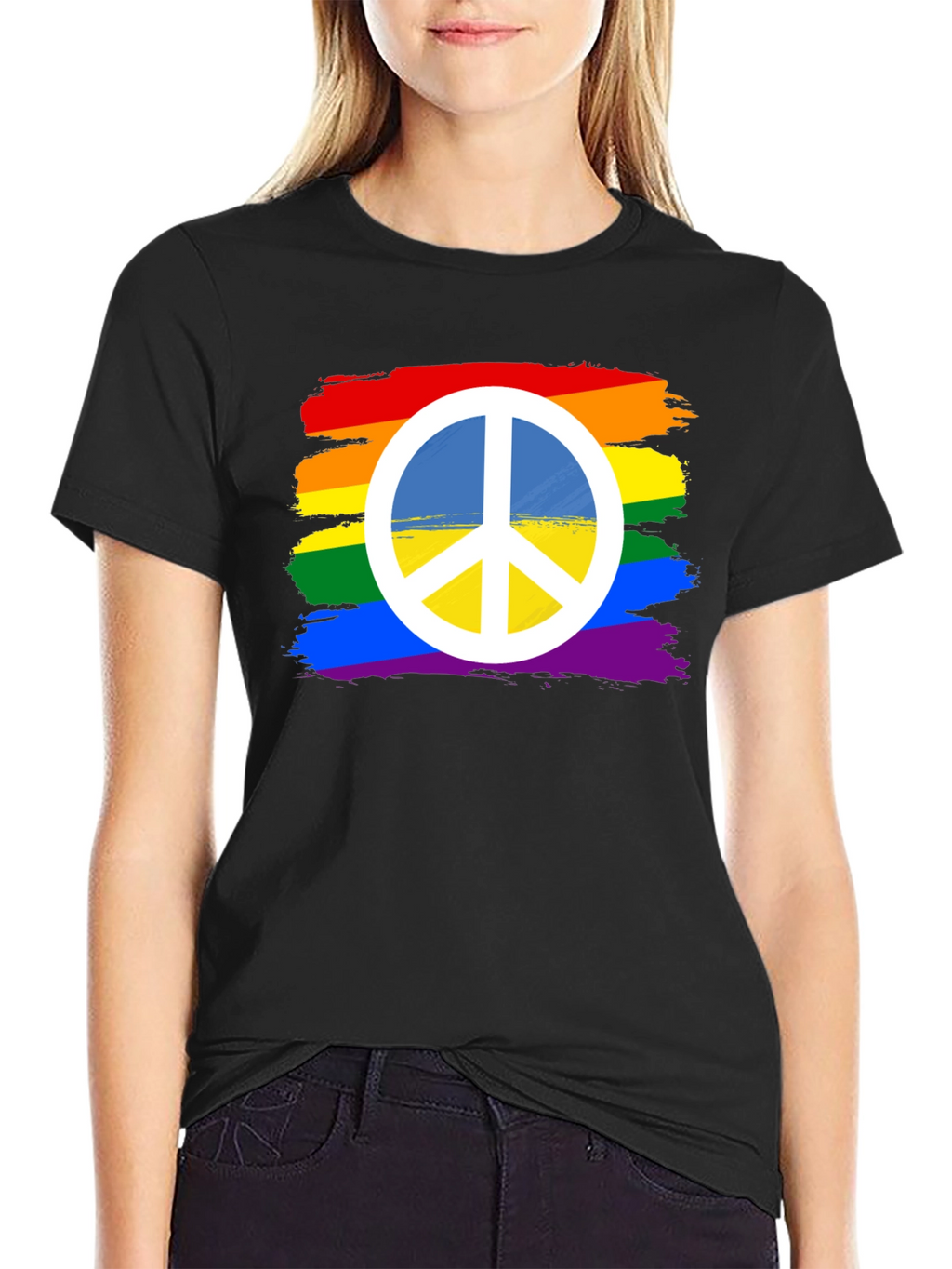 Rainbow Peace Sign T-Shirt - Black Cotton Blend