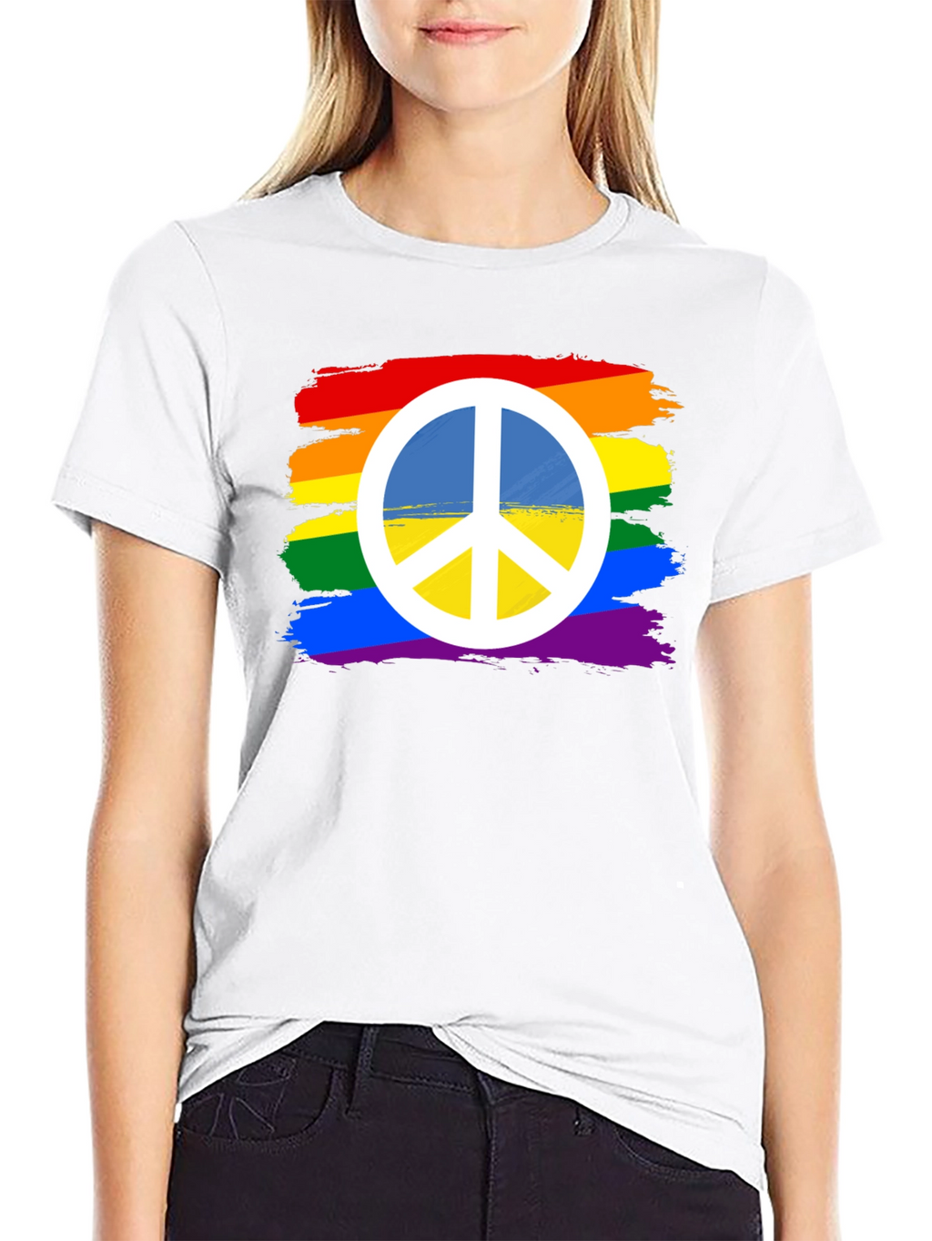 Rainbow Peace Sign T-Shirt - Black Cotton Blend