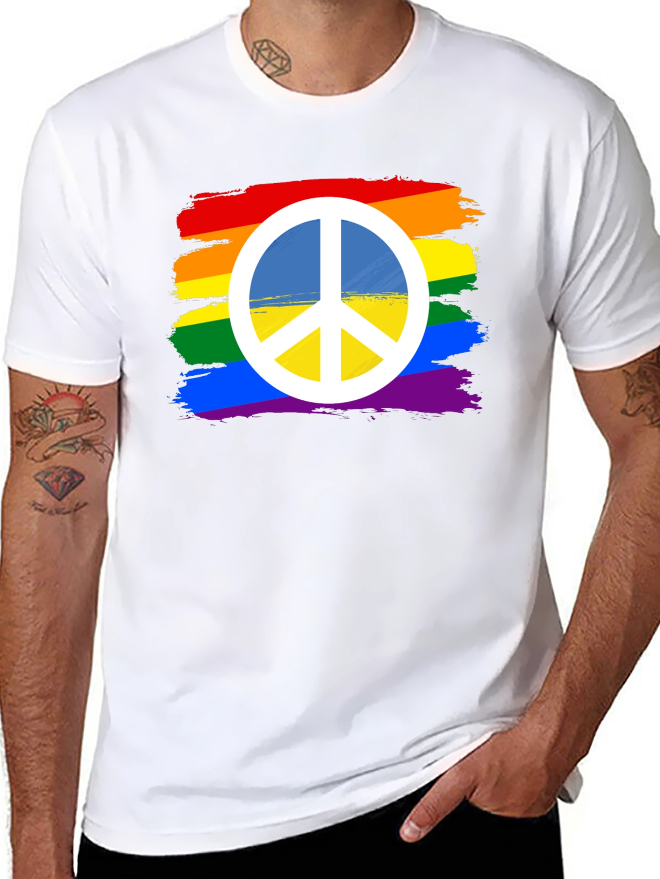 Rainbow Peace Sign T-Shirt - Black Cotton Blend