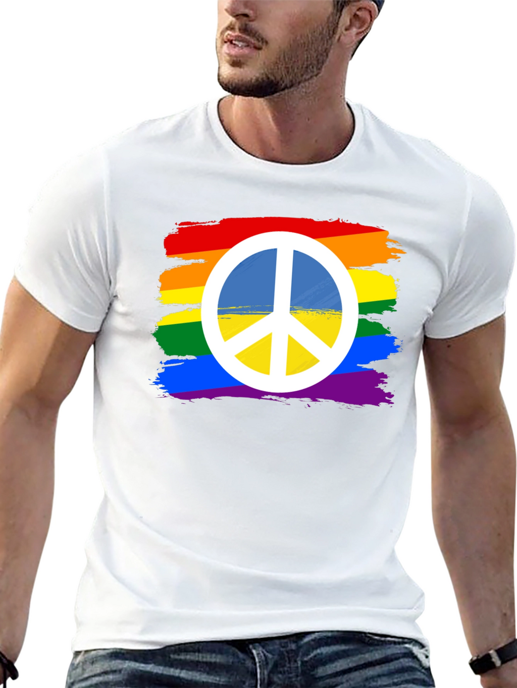 Rainbow Peace Sign T-Shirt - Black Cotton Blend