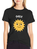 Smile Sun Graphic Tee - Black Cotton Blend Shirt