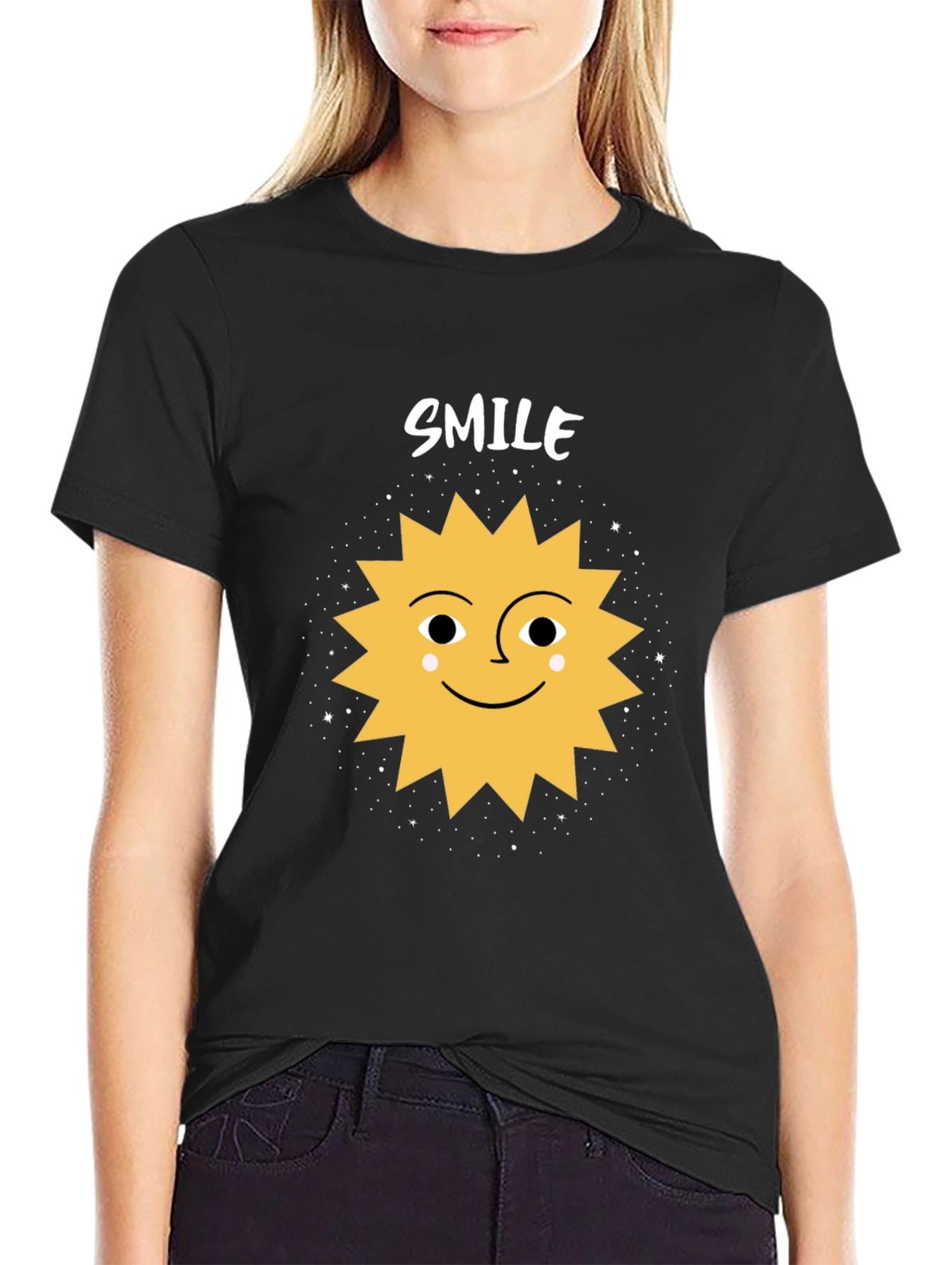 Smile Sun Graphic Tee - Black Cotton Blend Shirt