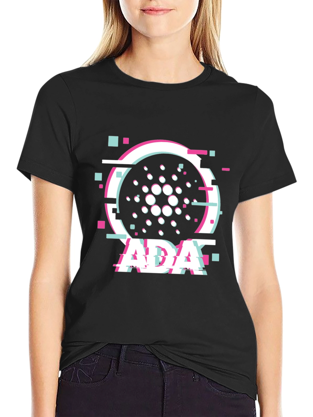 Cardano ADA Glitch Style Black T-Shirt