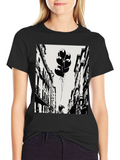 Whimsical Cityscape Tee - Balloon Girl Graphic T-Shirt