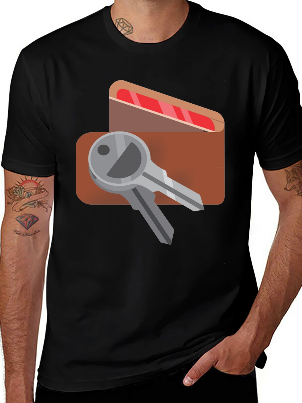 Keys & Wallet Graphic Black T-Shirt