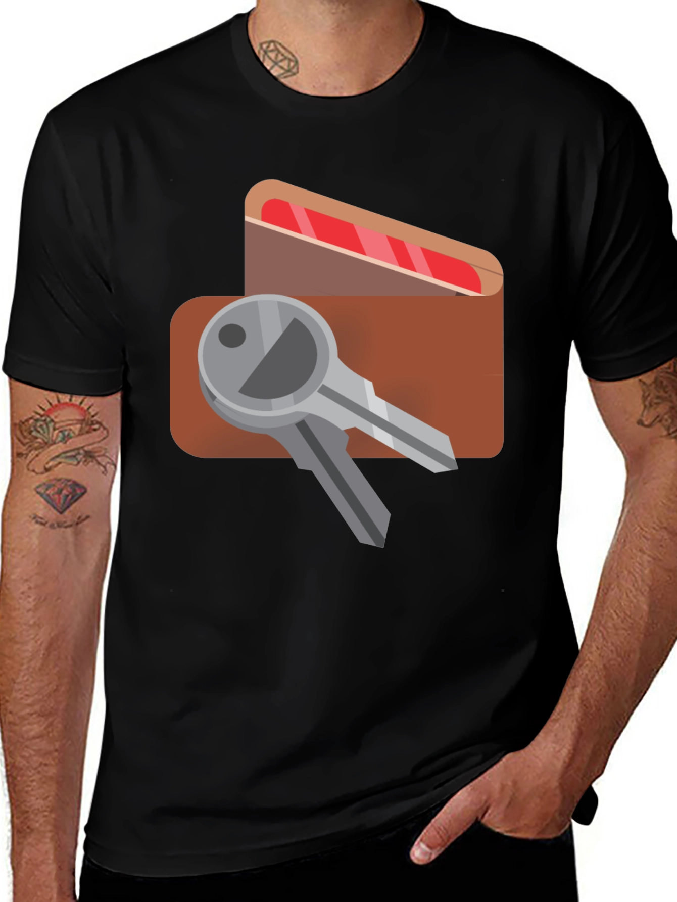 Keys & Wallet Graphic Black T-Shirt