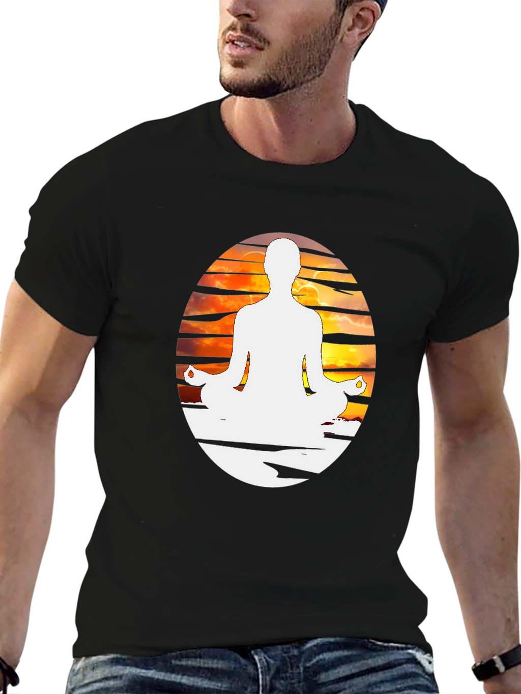 Yoga Meditation Graphic Tee - Black Cotton Blend