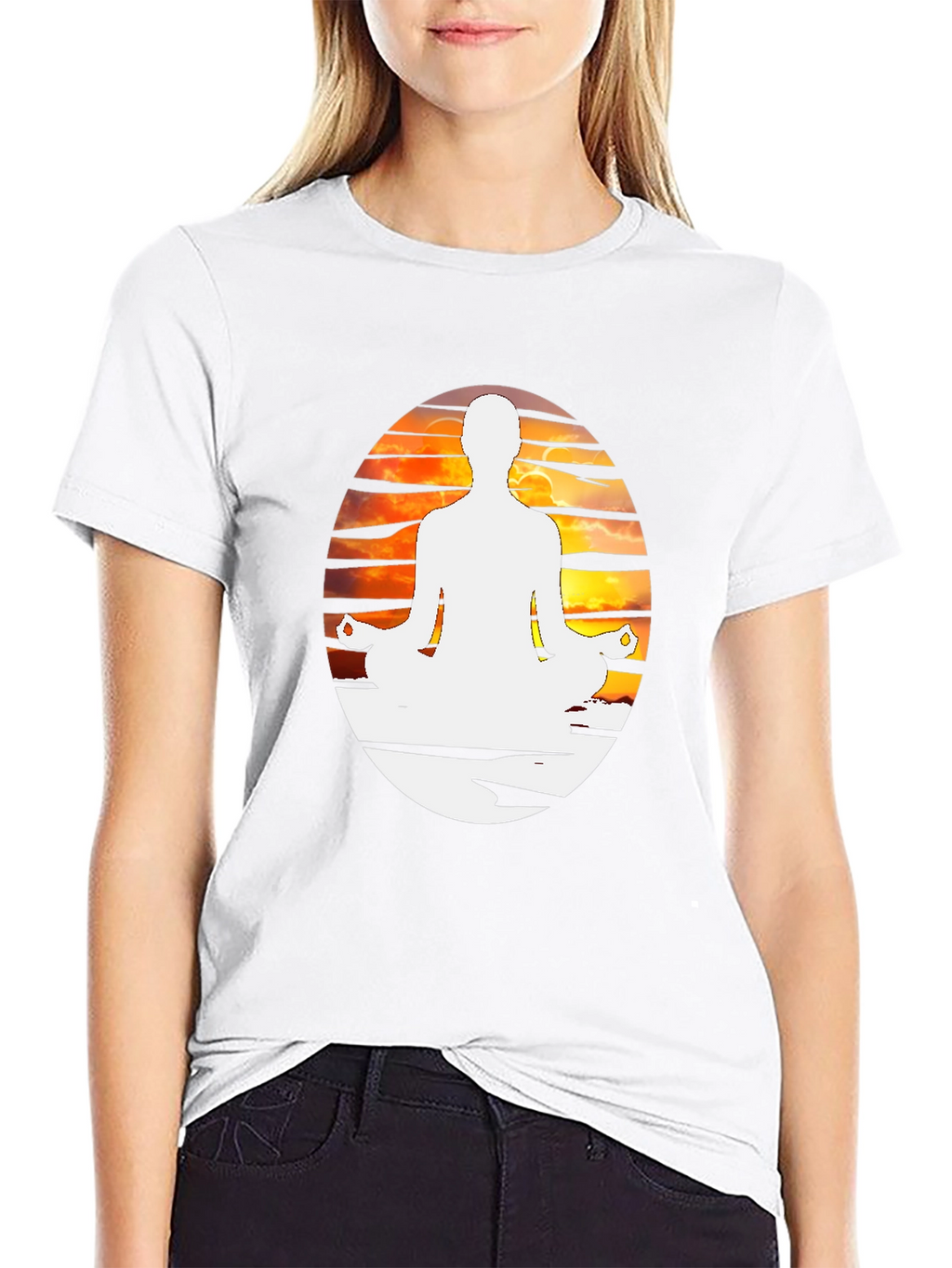 Yoga Meditation Graphic Tee - Black Cotton Blend