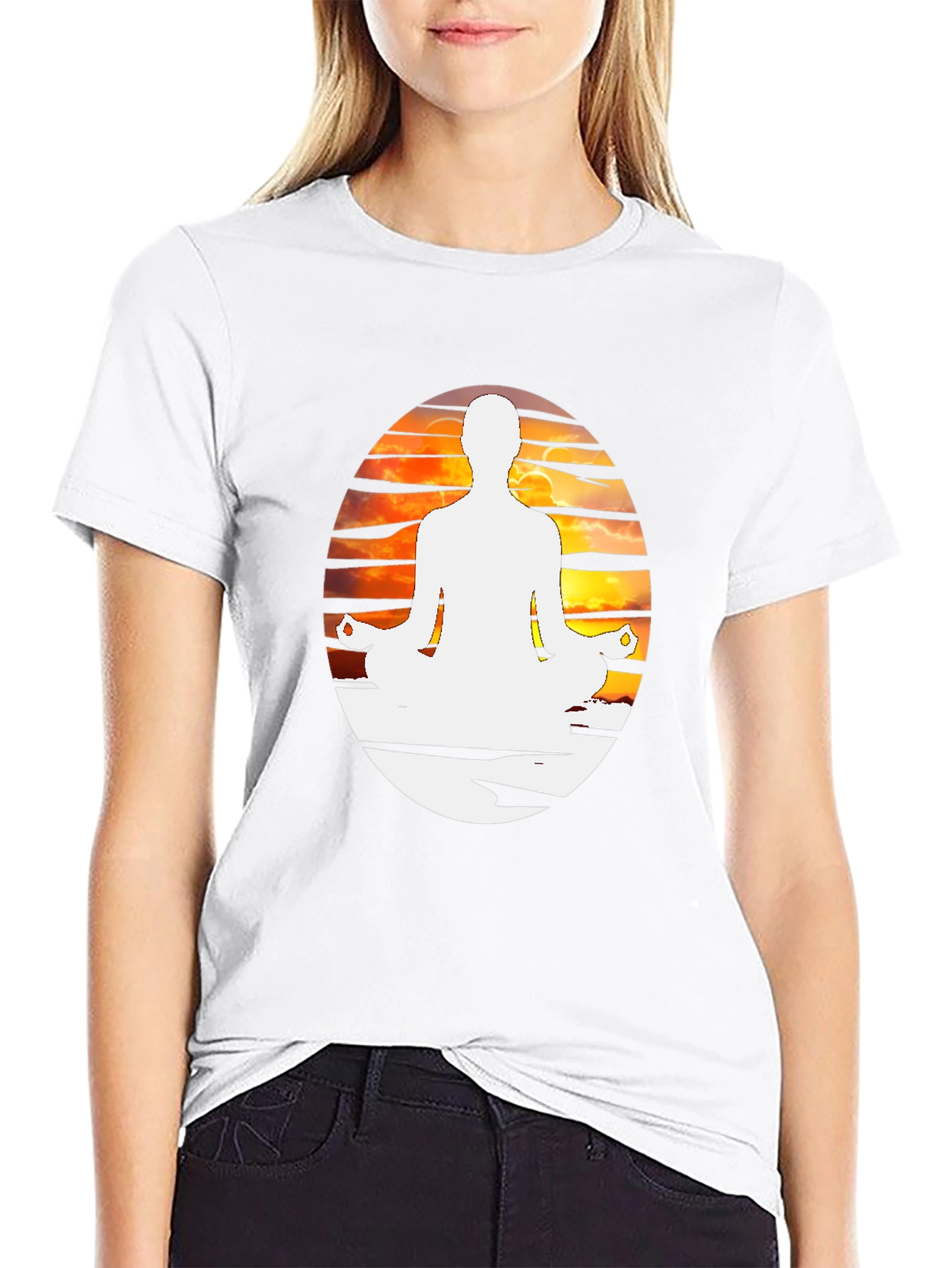 Yoga Meditation Graphic Tee - Black Cotton Blend