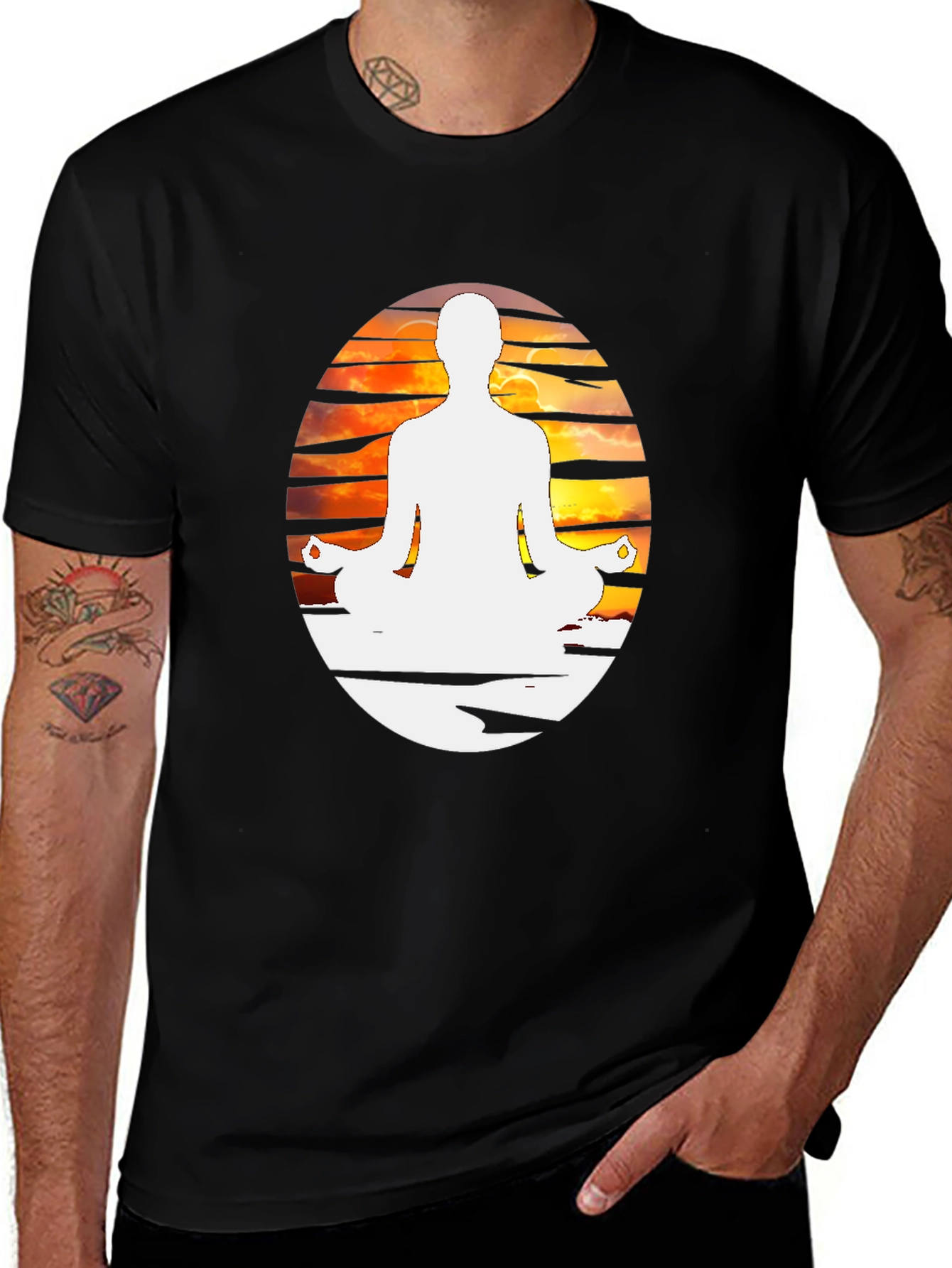 Yoga Meditation Graphic Tee - Black Cotton Blend