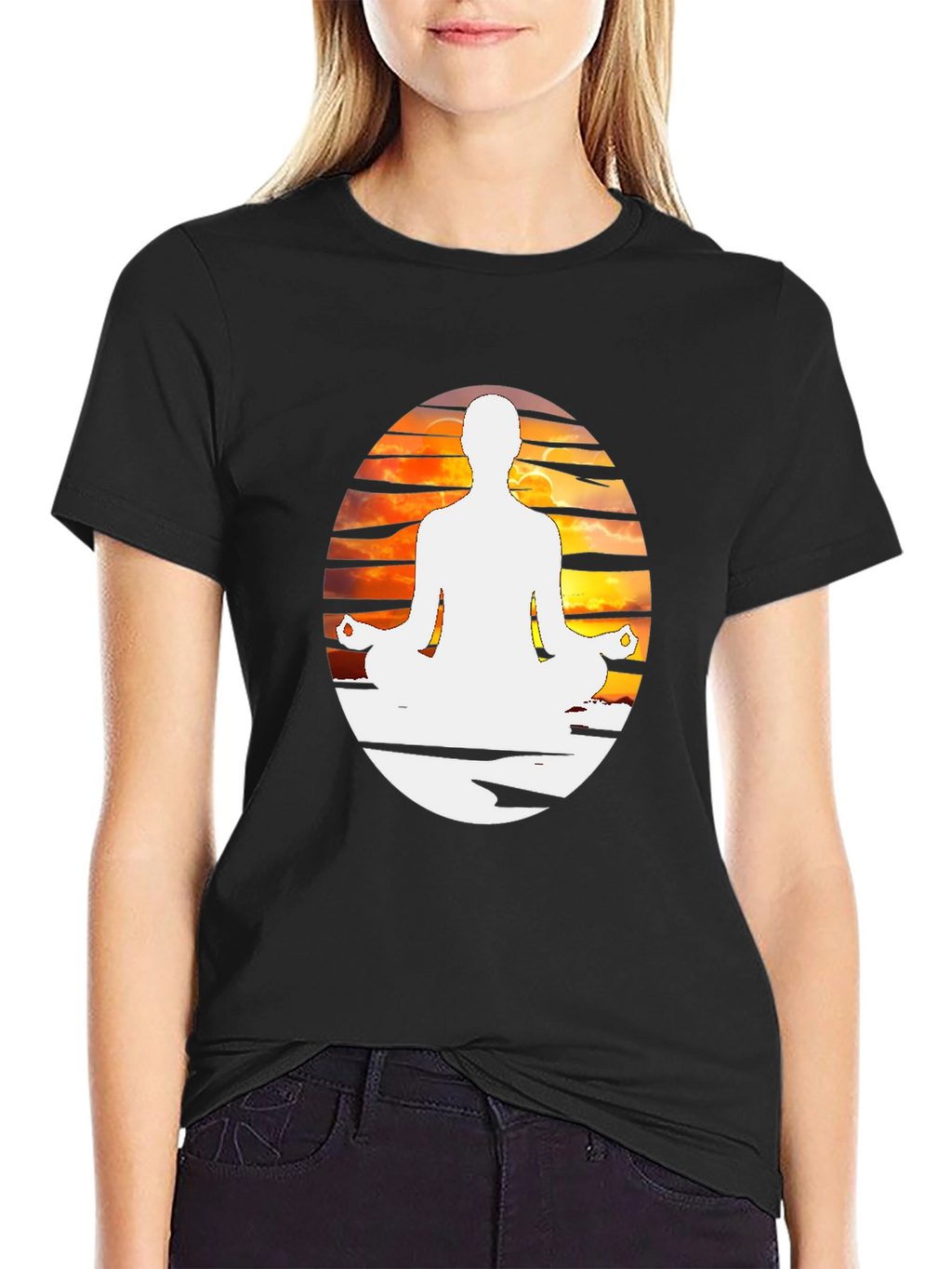 Yoga Meditation Graphic Tee - Black Cotton Blend