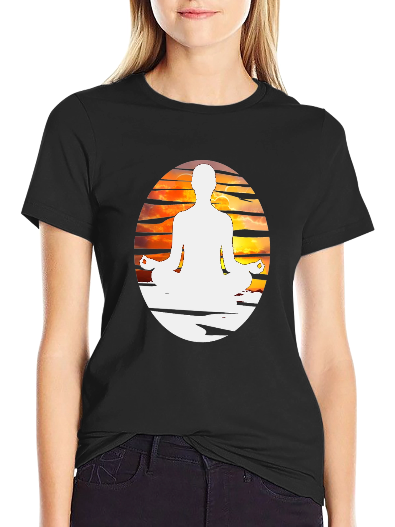 Yoga Meditation Graphic Tee - Black Cotton Blend