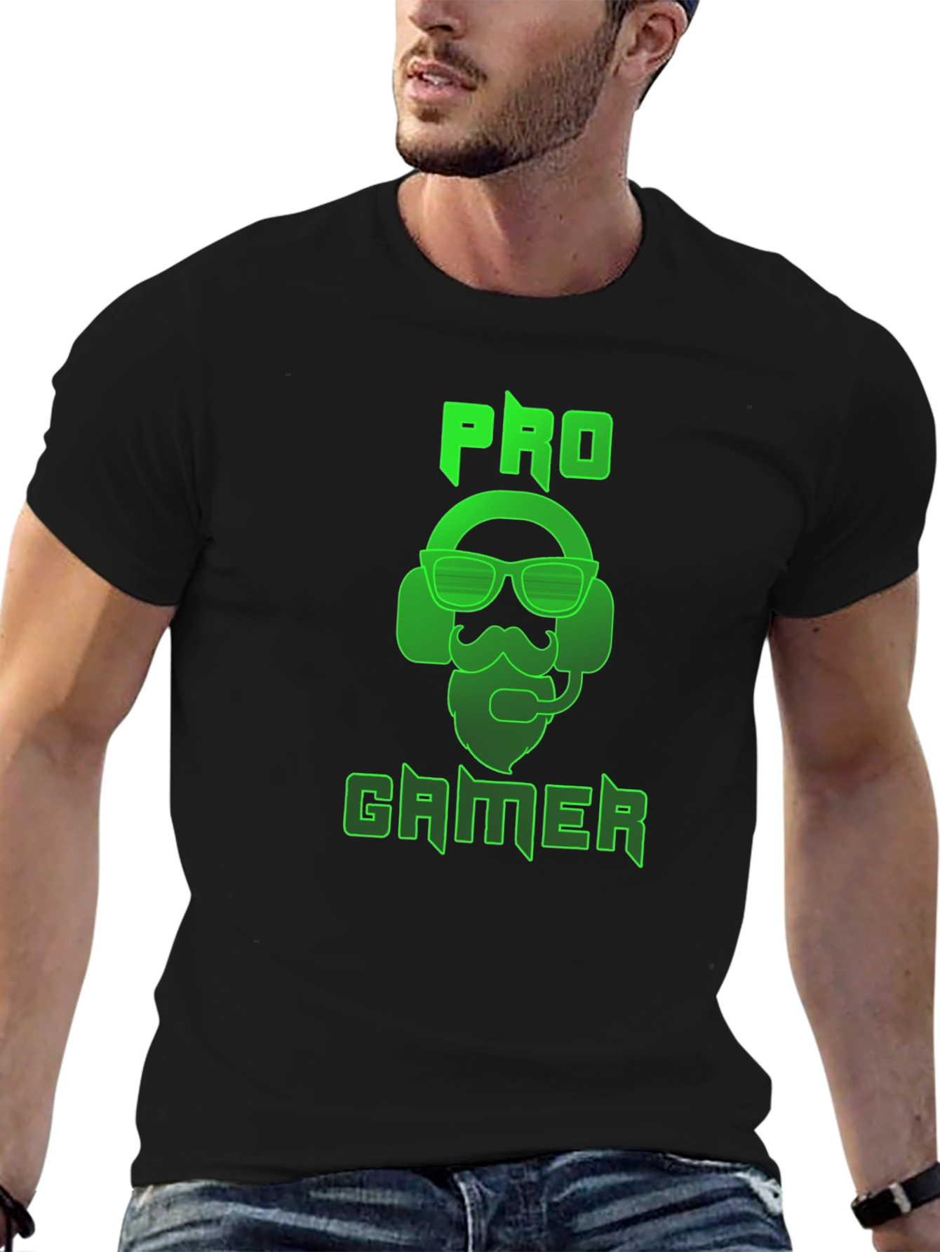 Pro Gamer Black T-Shirt - Bearded Gamer Design