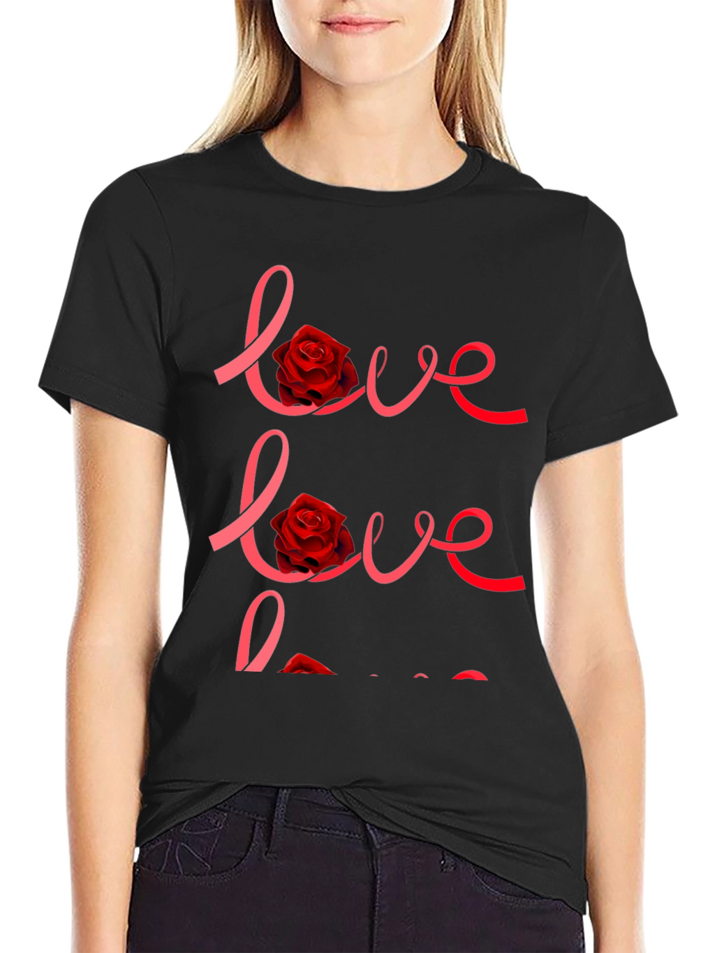 Love Rose Graphic Black T-Shirt