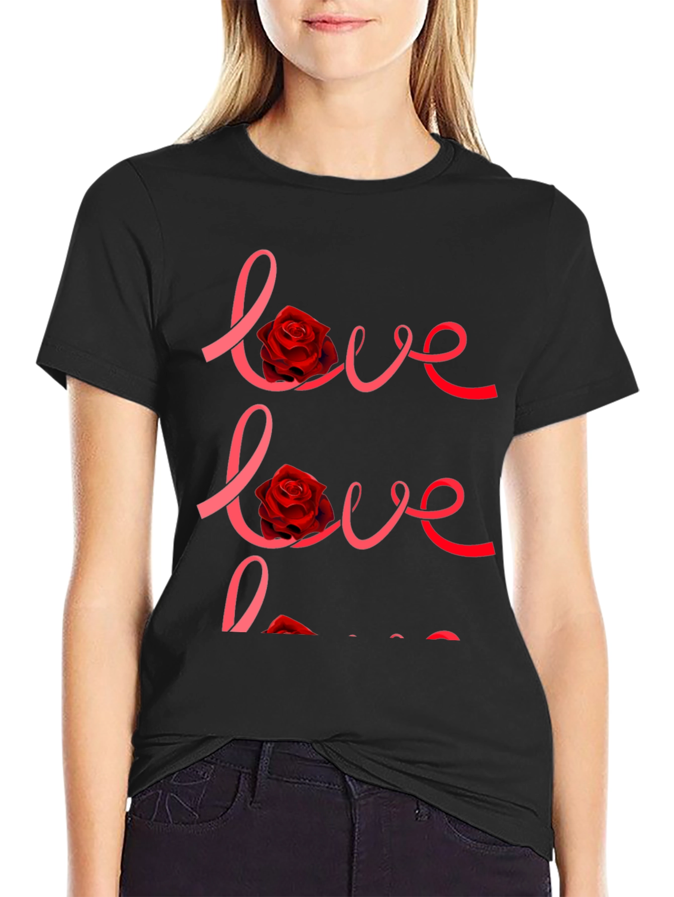 Love Rose Graphic Black T-Shirt