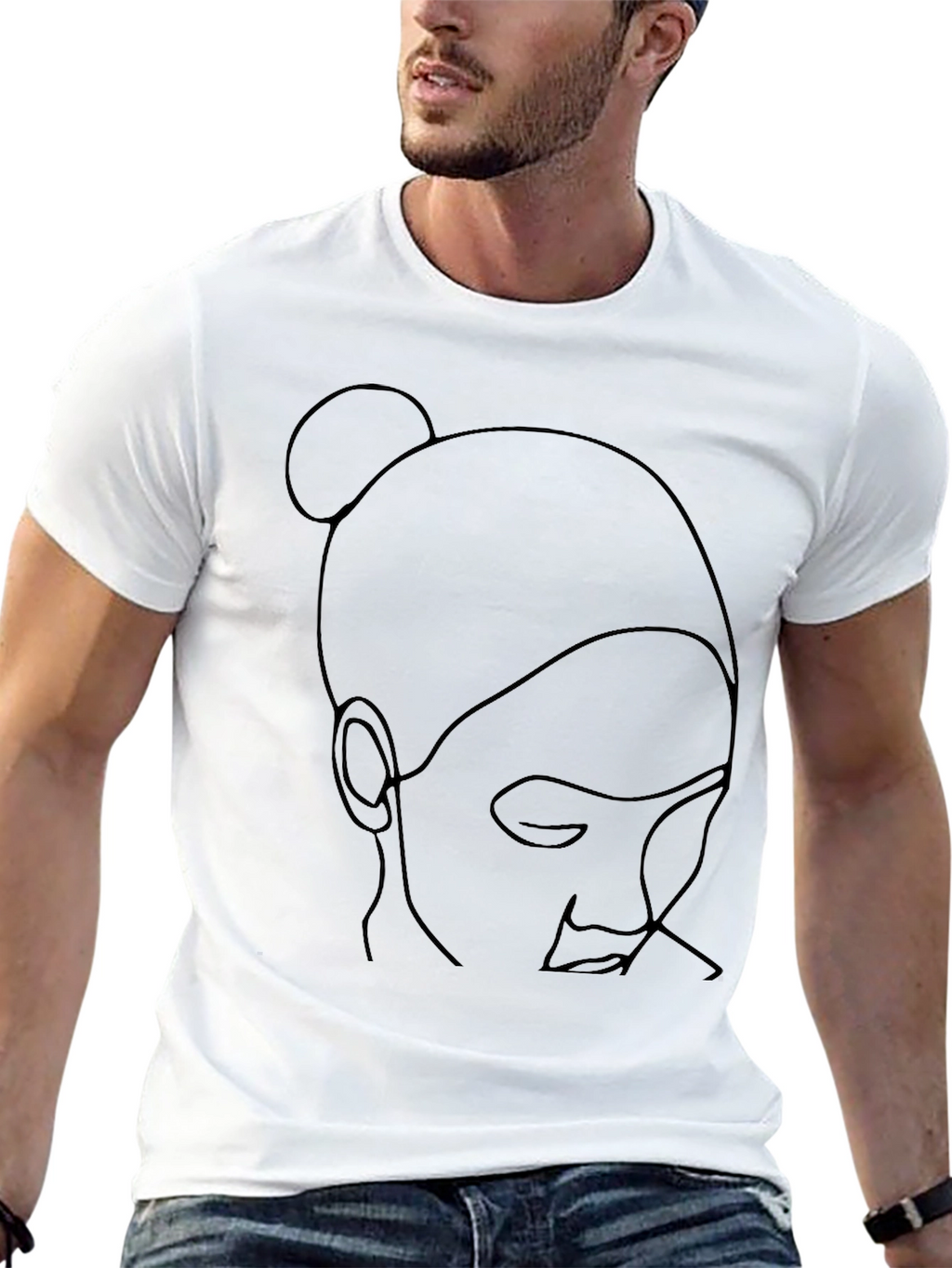 Minimalist Woman Line Art Black T-Shirt