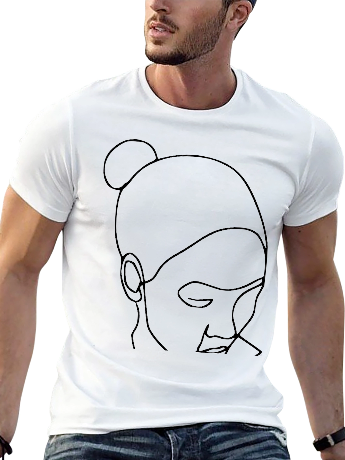 Minimalist Woman Line Art Black T-Shirt