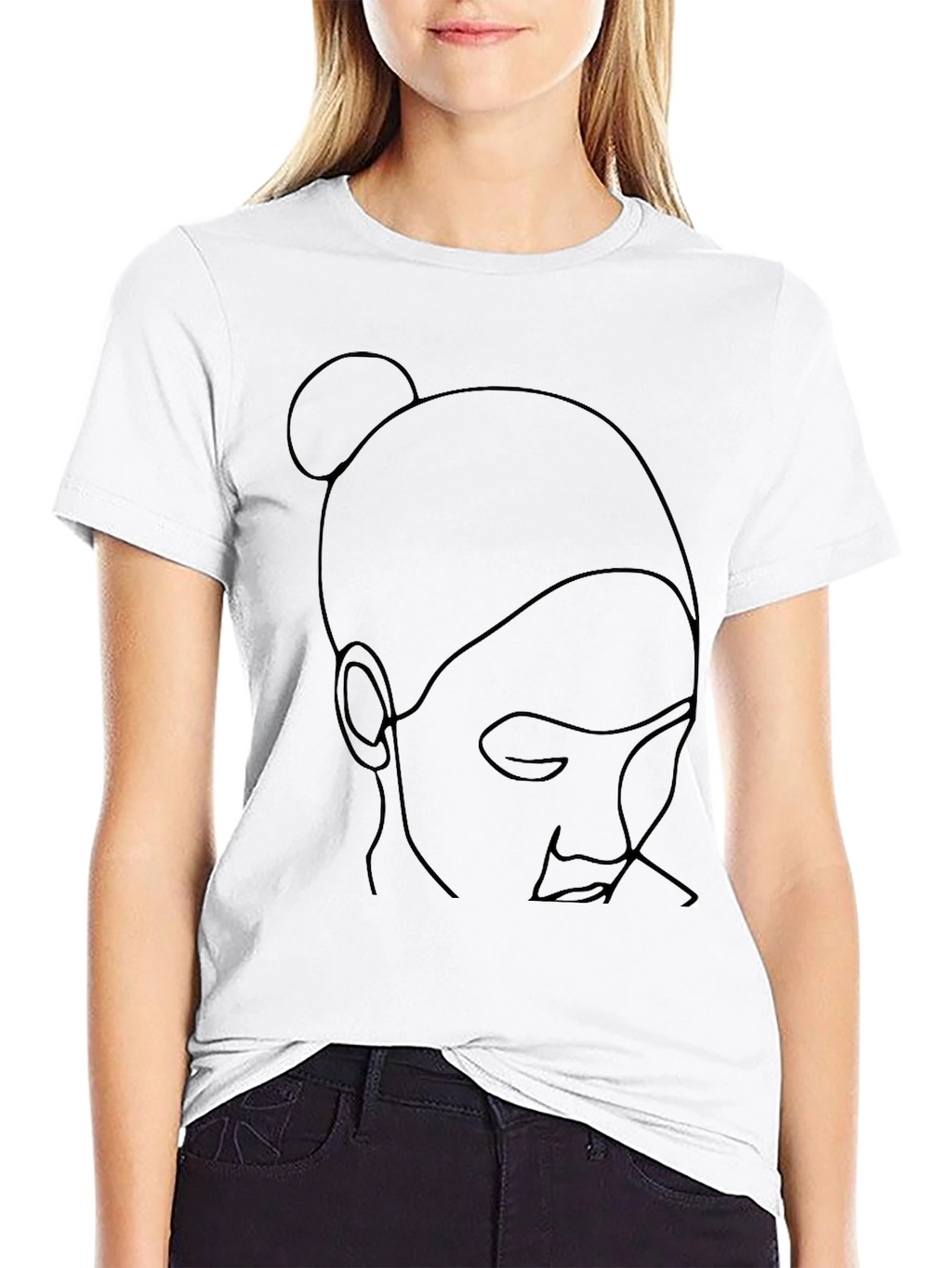 Minimalist Woman Line Art Black T-Shirt