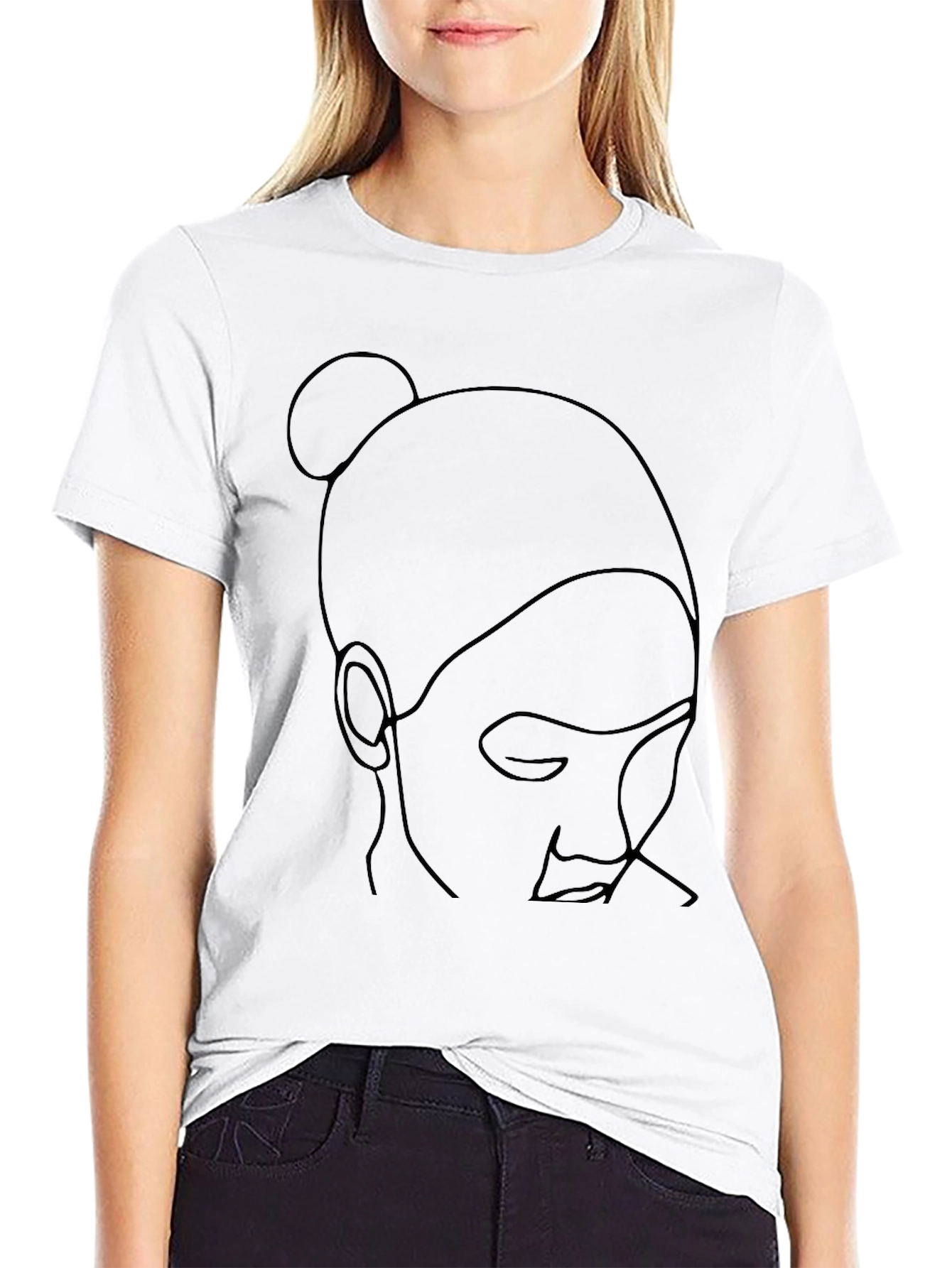 Minimalist Woman Line Art Black T-Shirt
