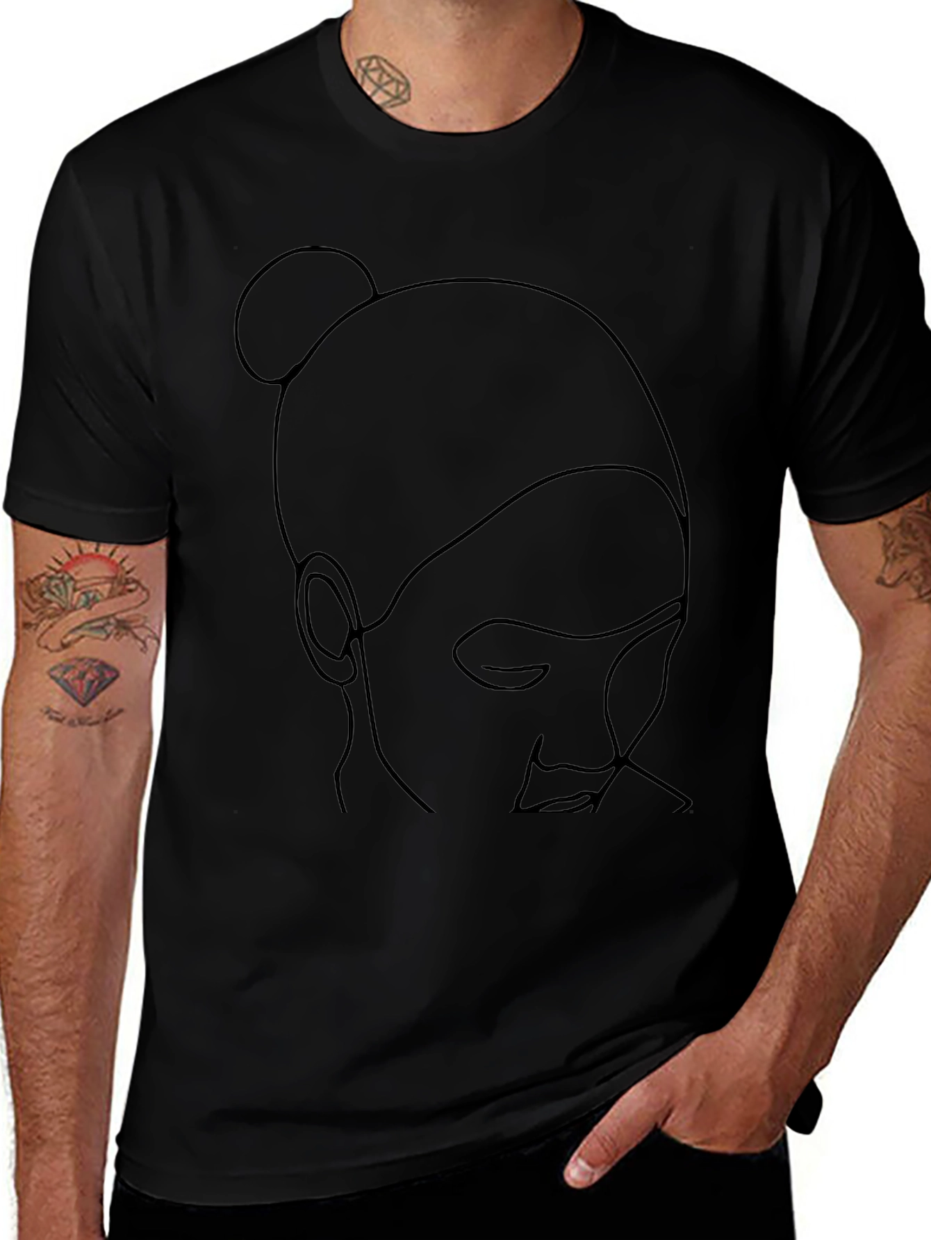 Minimalist Woman Line Art Black T-Shirt
