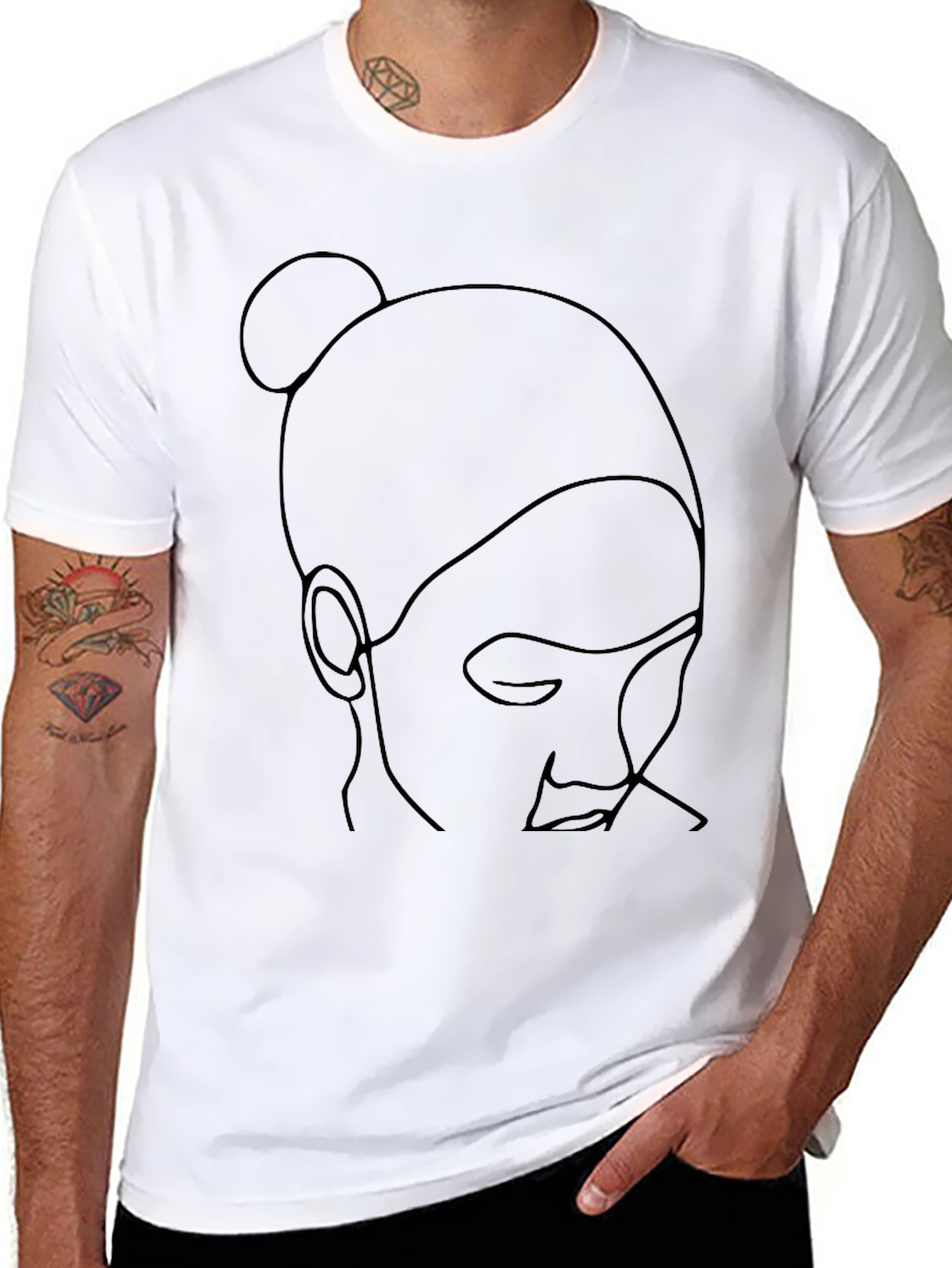Minimalist Woman Line Art Black T-Shirt