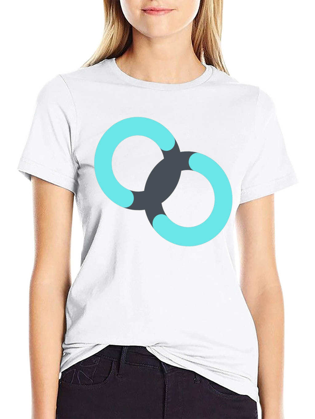 Black T-Shirt with Linked Rings Graphic