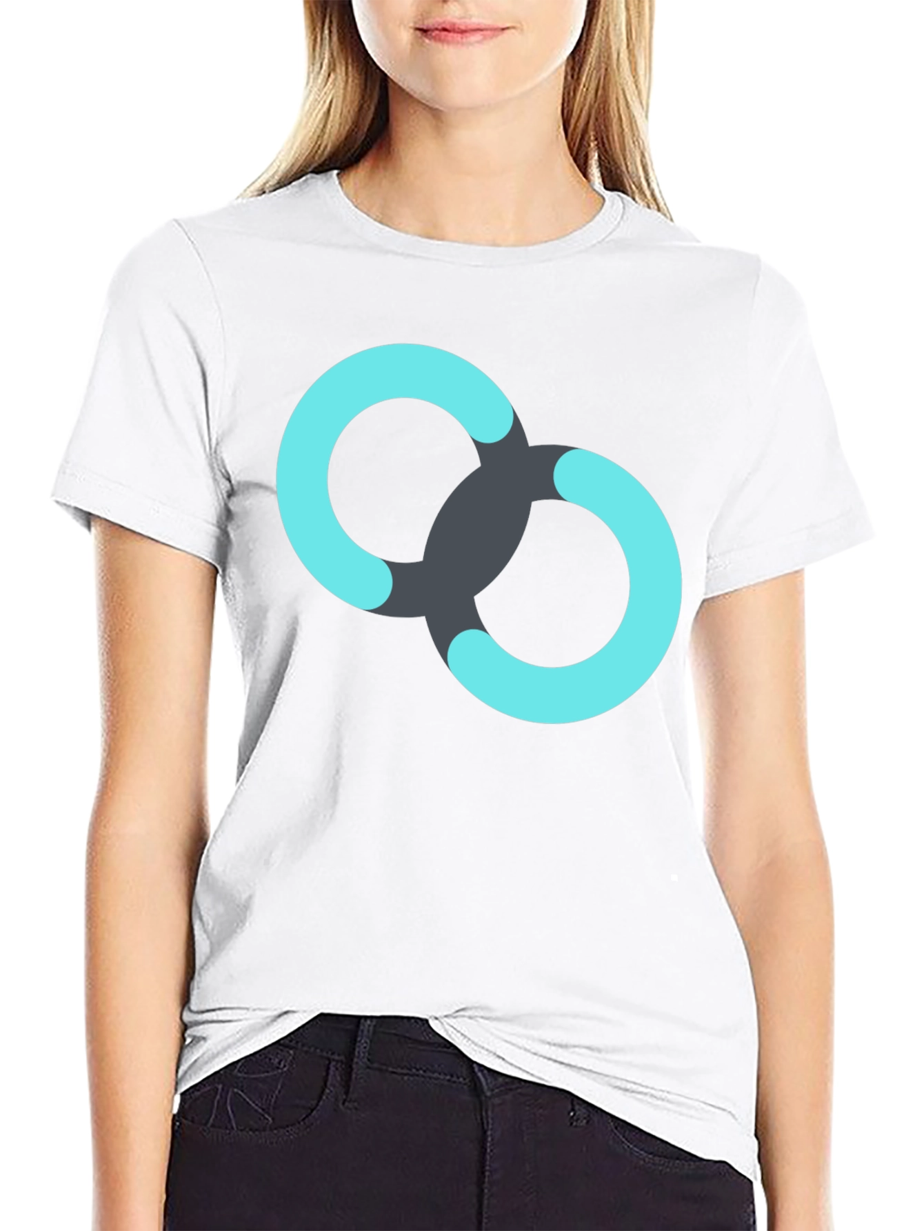 Black T-Shirt with Linked Rings Graphic