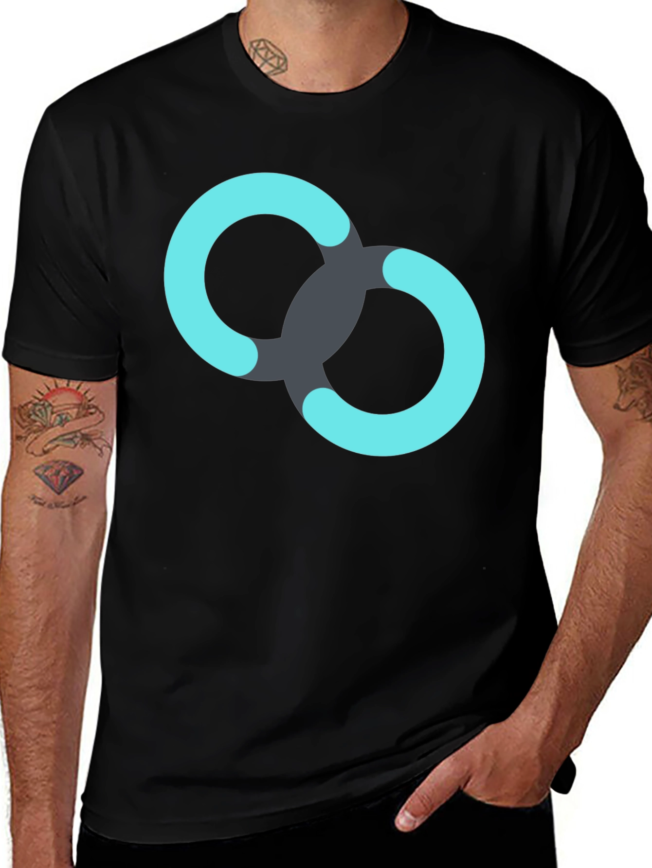 Black T-Shirt with Linked Rings Graphic