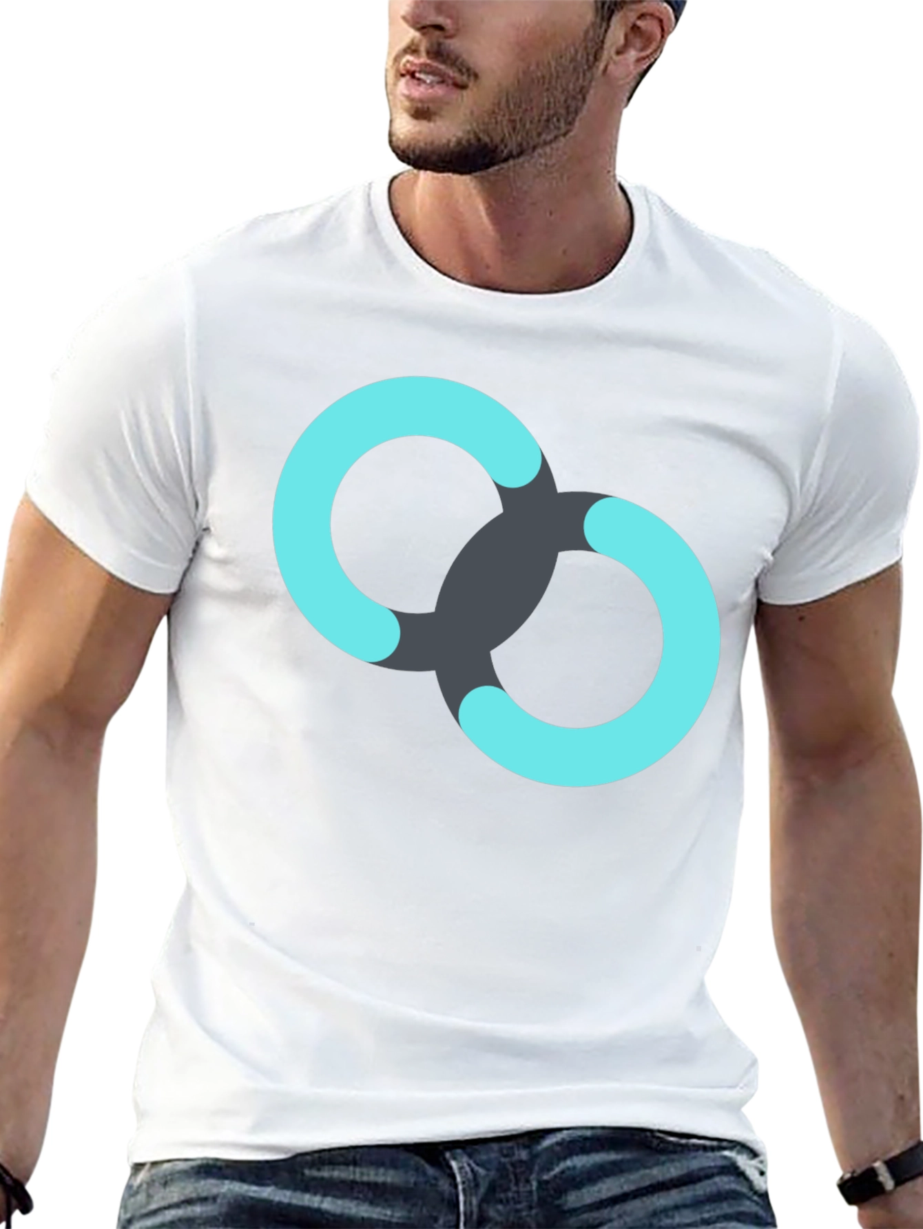 Black T-Shirt with Linked Rings Graphic