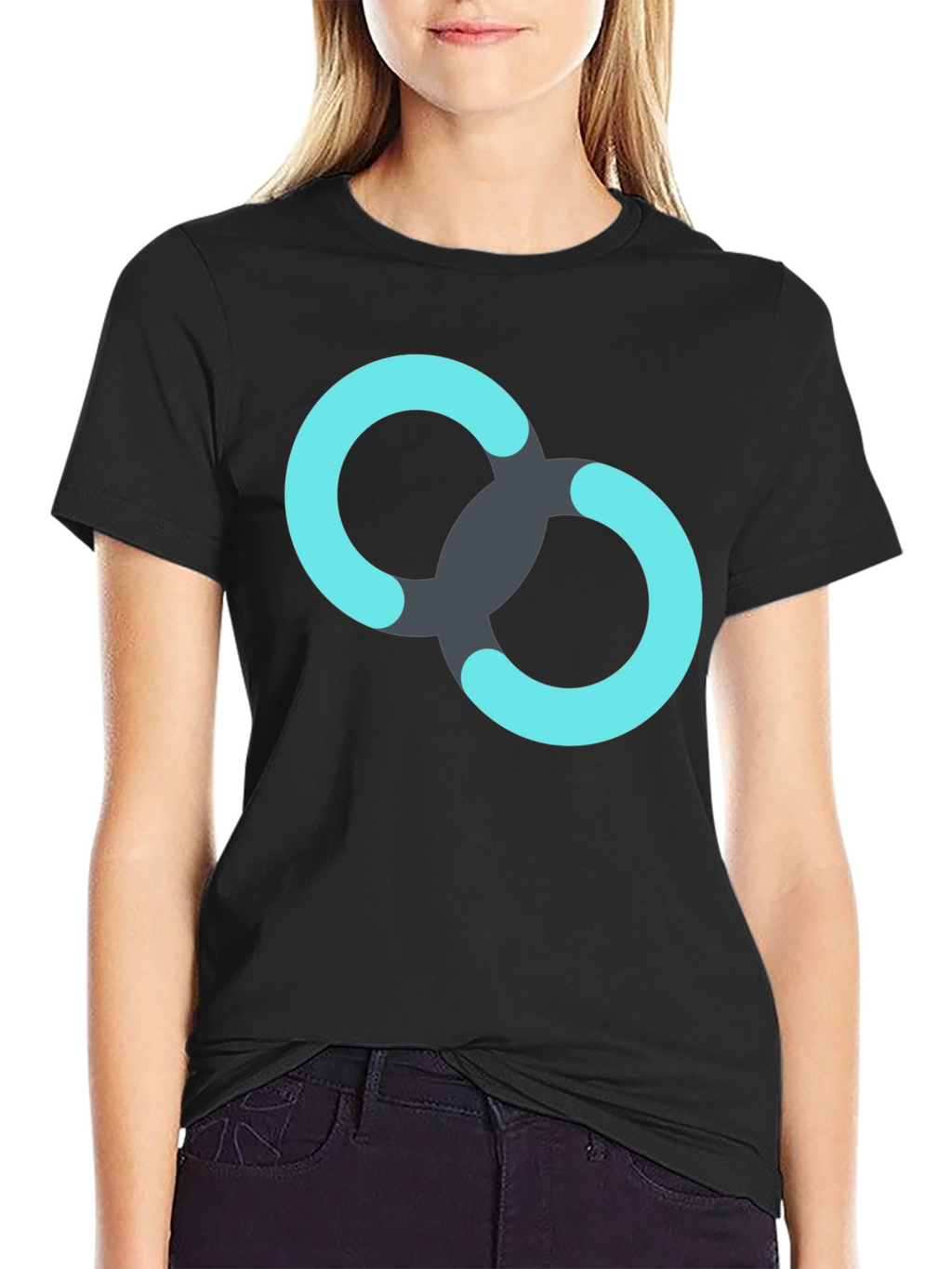 Black T-Shirt with Linked Rings Graphic