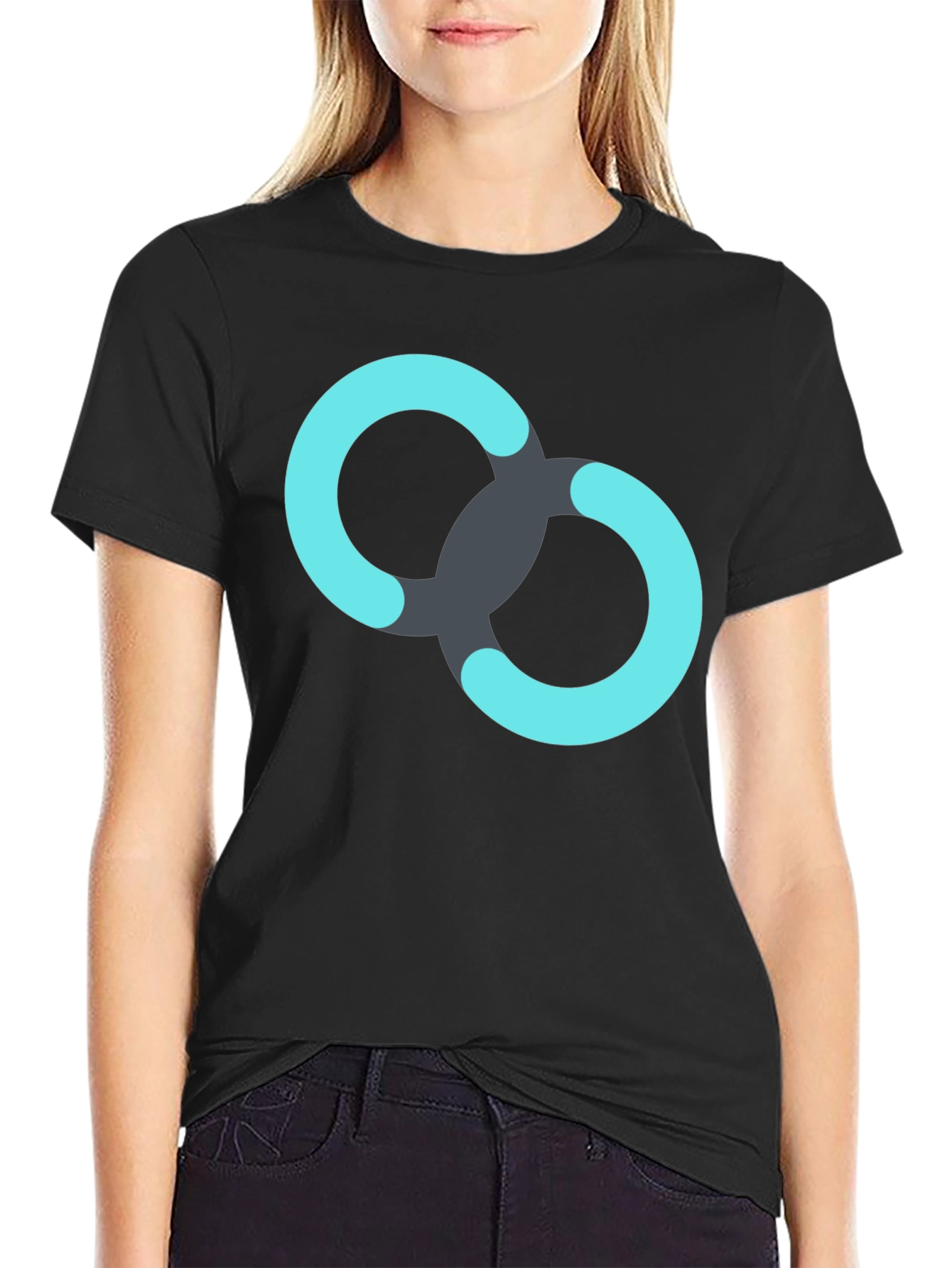 Black T-Shirt with Linked Rings Graphic