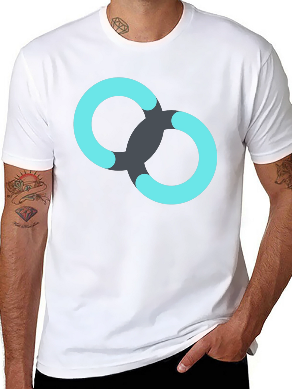 Black T-Shirt with Linked Rings Graphic