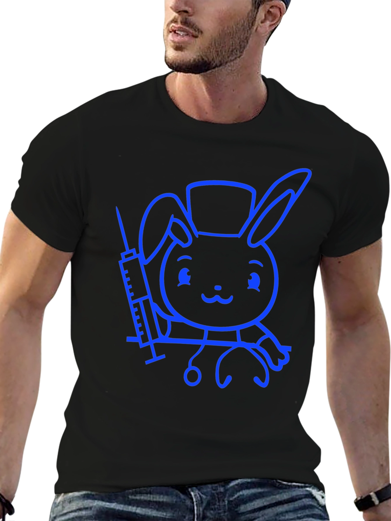 Cute Bunny Doctor T-Shirt - Unisex Black Tee