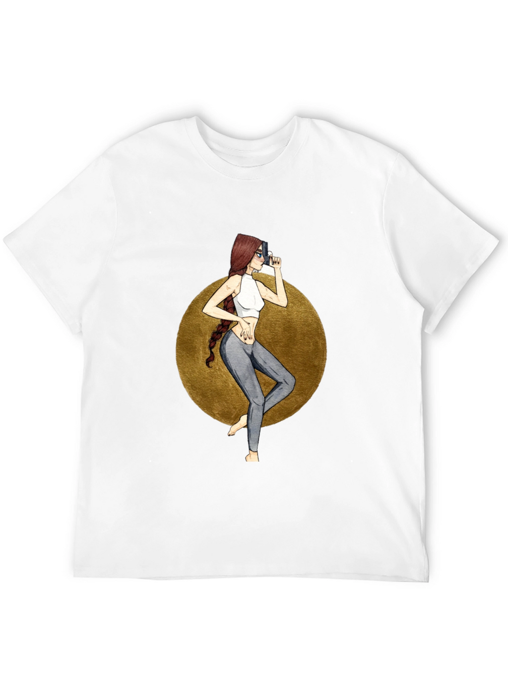 Graphic Tee: Stylish Woman with Gun Design
