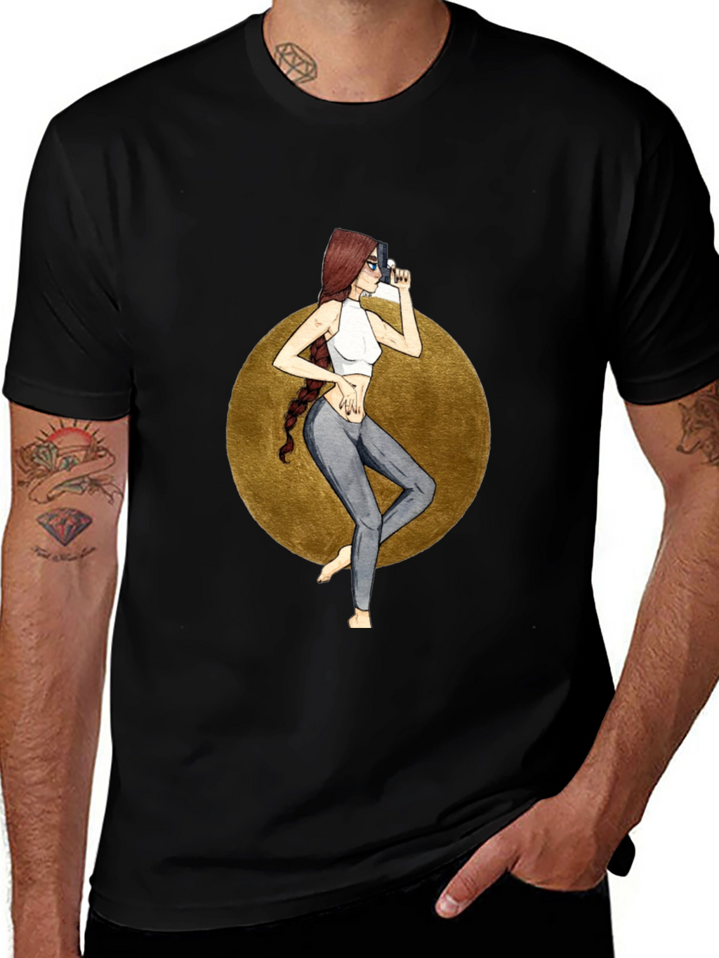 Graphic Tee: Stylish Woman with Gun Design