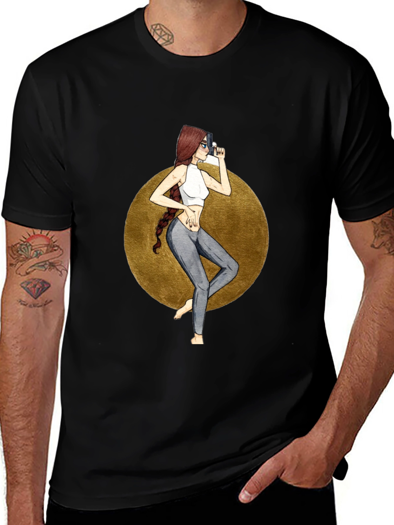 Graphic Tee: Stylish Woman with Gun Design