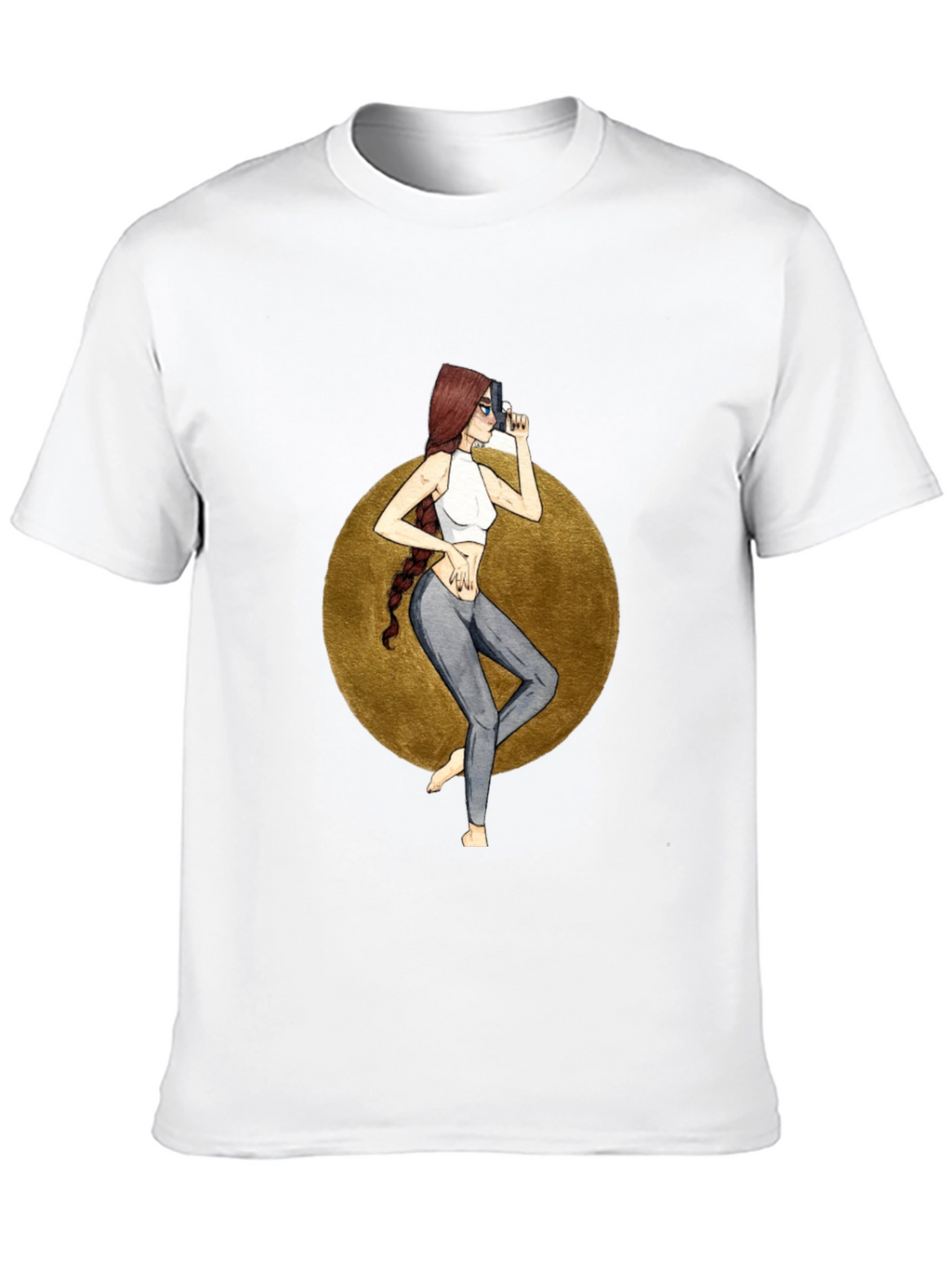 Graphic Tee: Stylish Woman with Gun Design