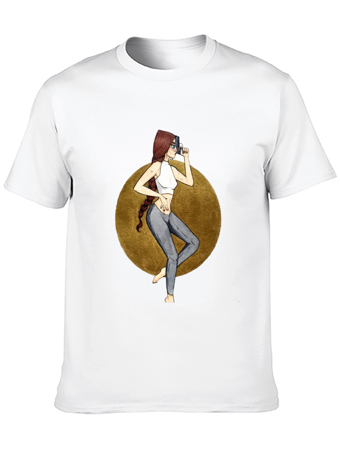 Graphic Tee: Stylish Woman with Gun Design