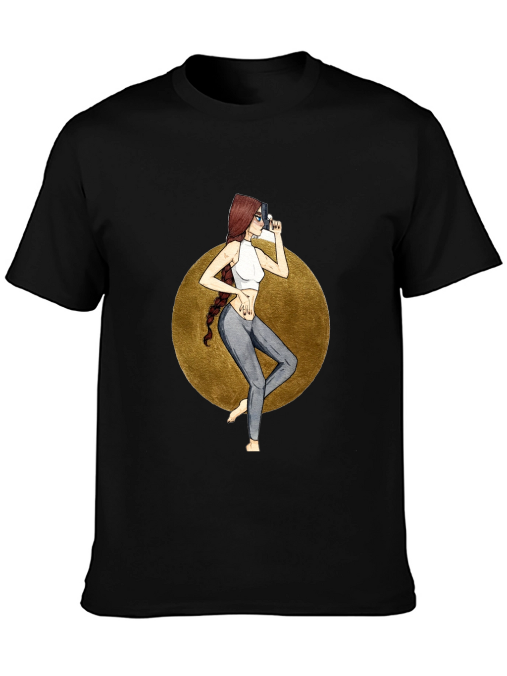 Graphic Tee: Stylish Woman with Gun Design