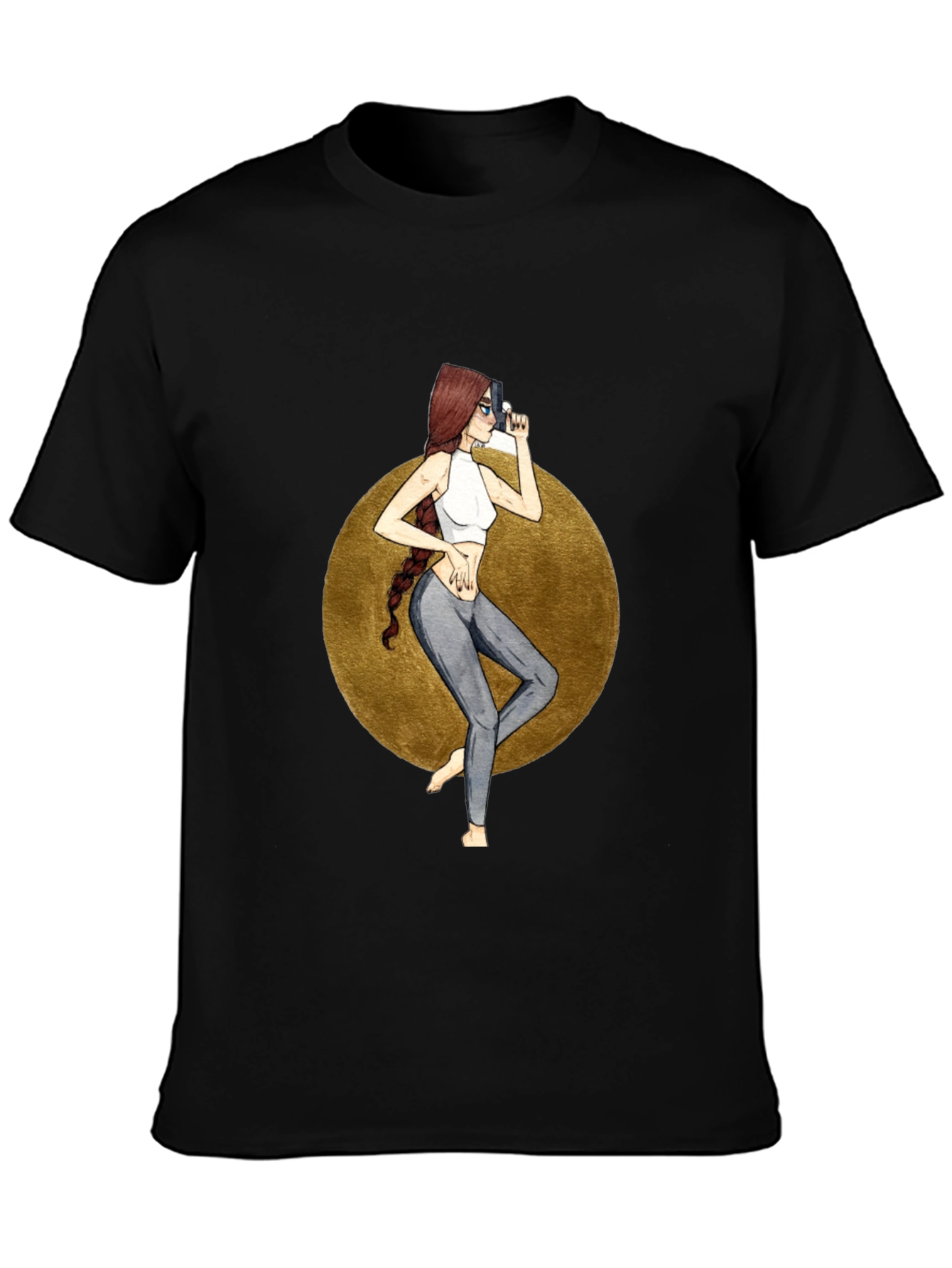 Graphic Tee: Stylish Woman with Gun Design