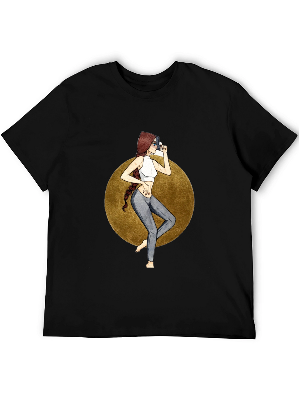 Graphic Tee: Stylish Woman with Gun Design