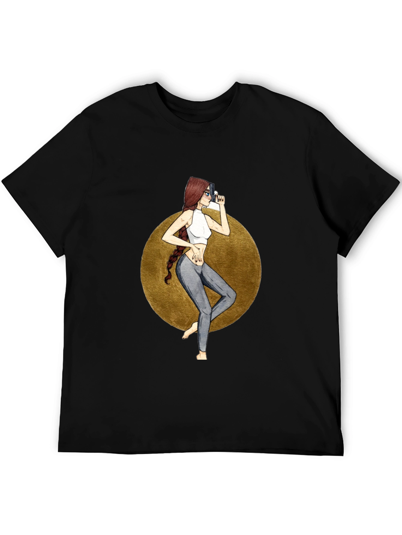 Graphic Tee: Stylish Woman with Gun Design