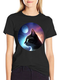 Cat in Moonlit Sky Graphic T-Shirt