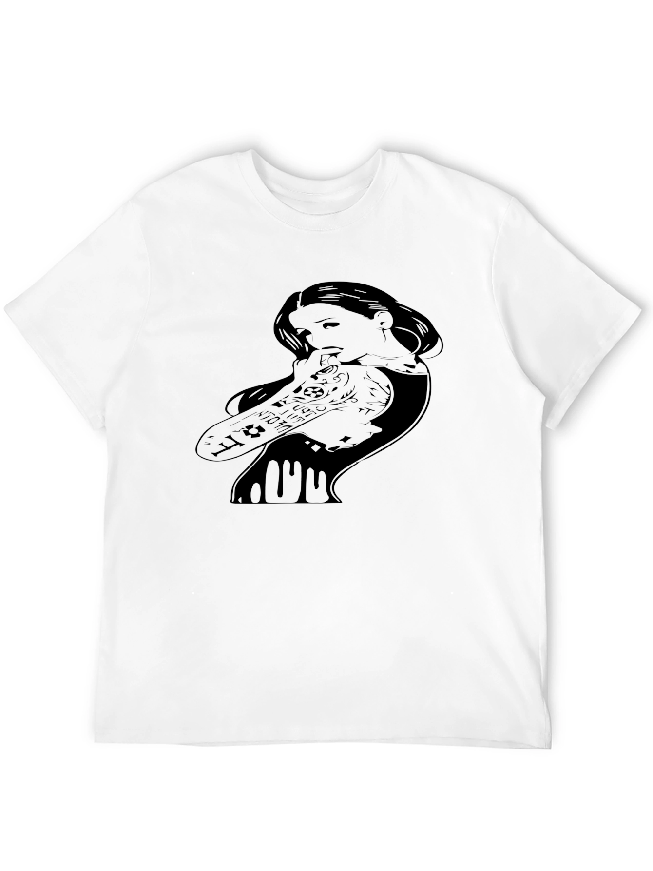 Edgy Tattooed Girl Graphic Print Black T-Shirt