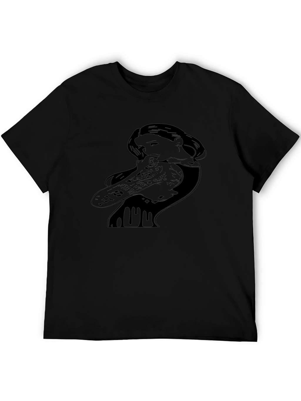 Edgy Tattooed Girl Graphic Print Black T-Shirt