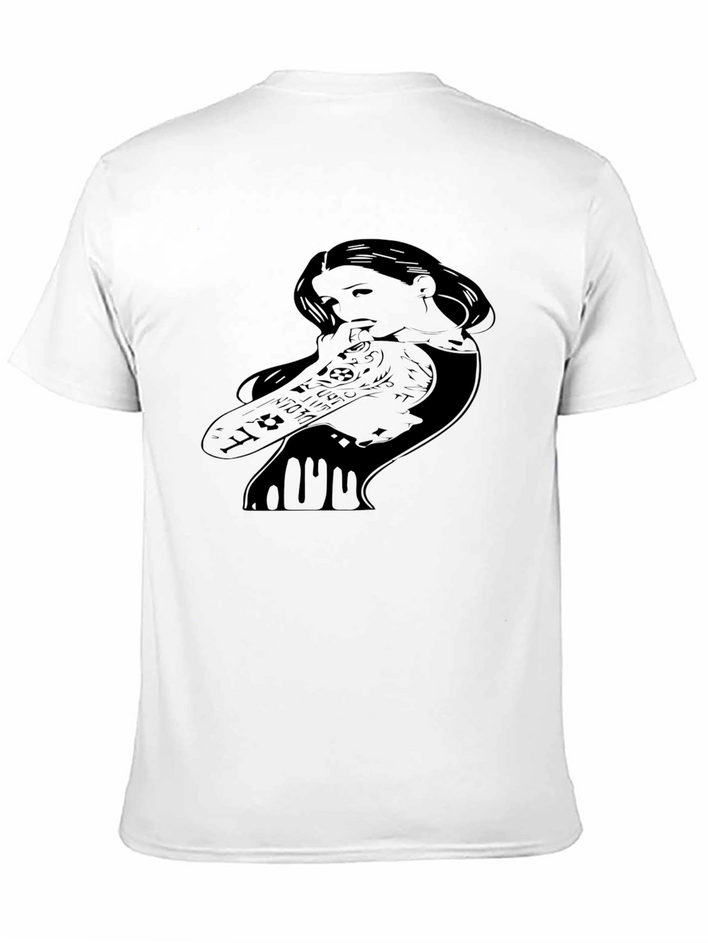 Edgy Tattooed Girl Graphic Print Black T-Shirt