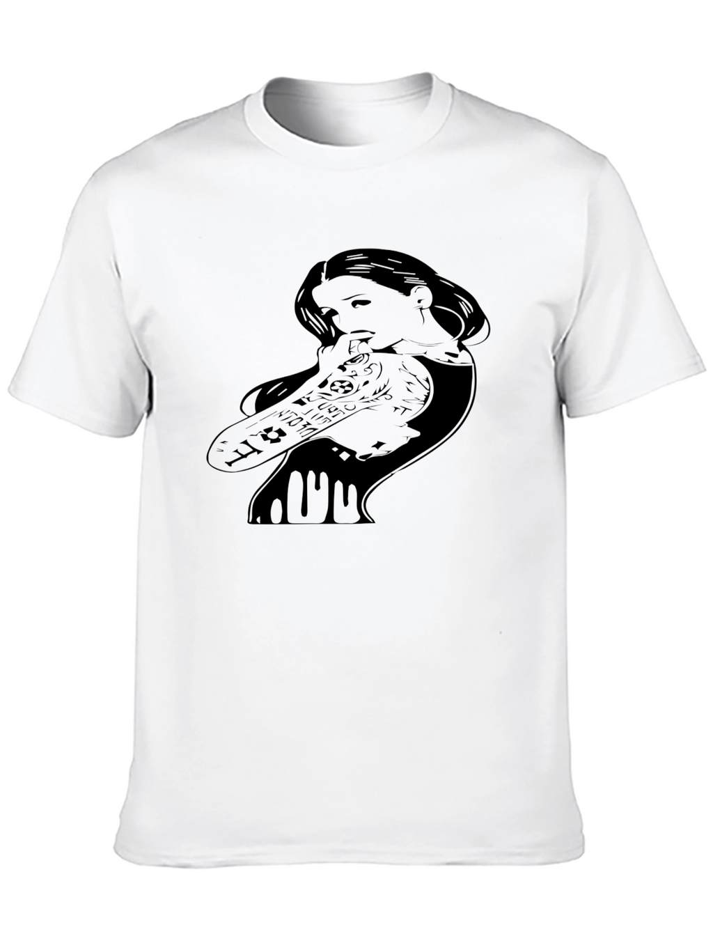 Edgy Tattooed Girl Graphic Print Black T-Shirt