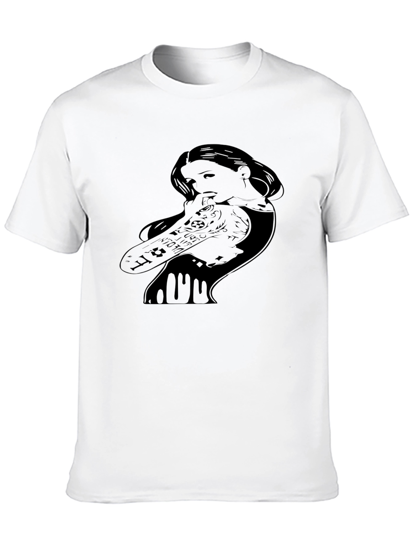 Edgy Tattooed Girl Graphic Print Black T-Shirt