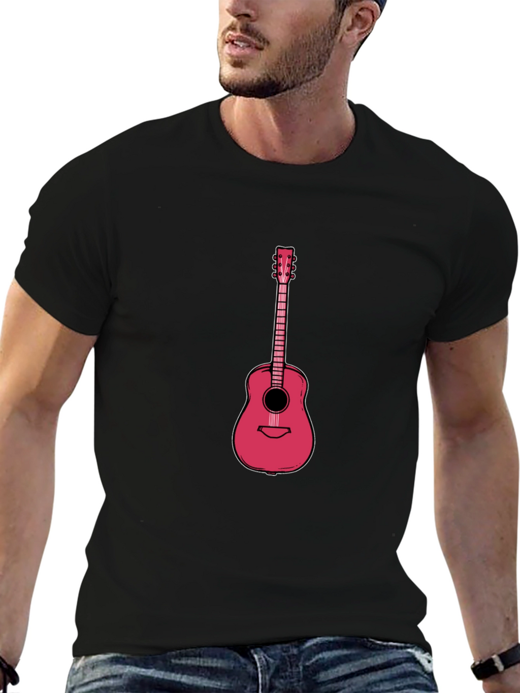 Guitar Graphic Tee - Black Cotton T-Shirt